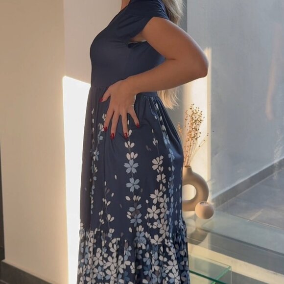 Summer Midi Dress Tiered Flowy A-Line Casual Elegant Beach Vacation Wear - Picture 8 of 8